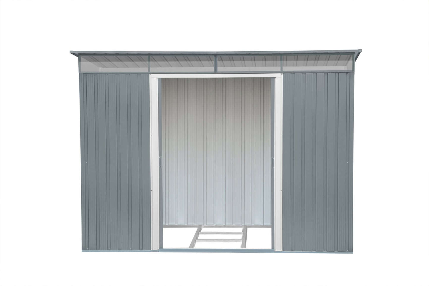 Duramax 8x6 metal shed with pent roof and skylight, ideal for garden storage. Enhance your yard with durable Duramax sheds.