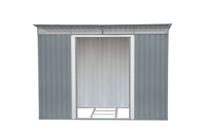 Duramax 8x6 metal shed with pent roof and skylight, ideal for garden storage. Enhance your yard with durable Duramax sheds.