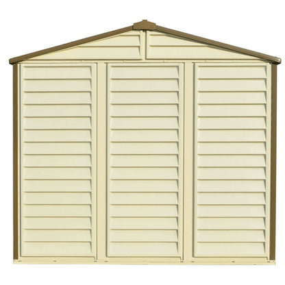 Duramax 8x6 StoreAll Vinyl Shed with foundation, ideal outdoor storage solution, seamless assembly, robust design, Duramax Shed
