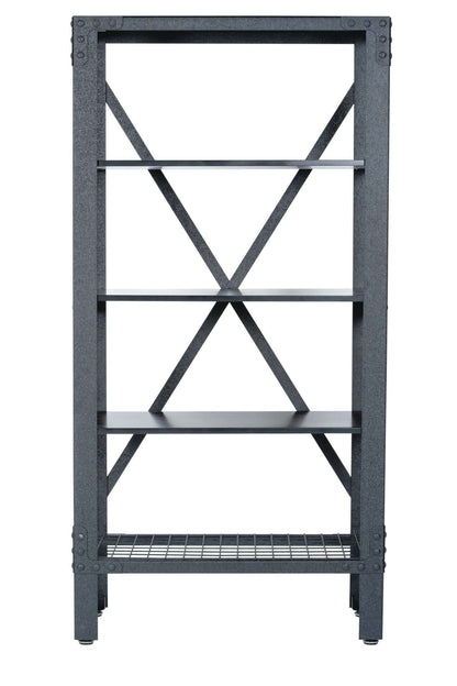 Duramax Industrial Metal and Wood Storage Shelving 68060 with acacia wood shelves and black wire rack.