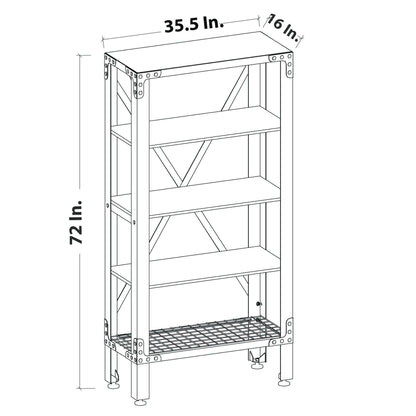 Duramax Industrial Metal and Wood Storage Shelving 68060 with three shelves and wire rack, dimensions 35.5x16x72 inches.