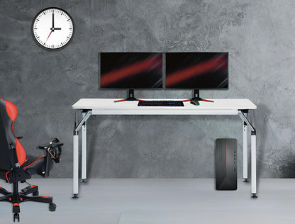 Alt Tag: Duramax Ramo Desk 68054 with dual monitors, elegant design with chrome details, perfect for home or office workspace.