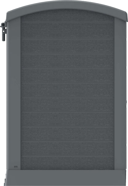 Duramax StoreAway Arc Lid 1200L gray shed for outdoor storage of tools, bikes, and accessories, weatherproof and UV-protected design.