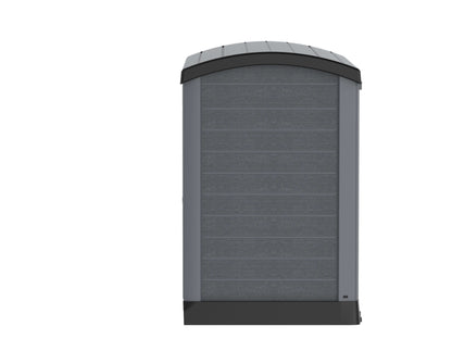Duramax Storeaway Arc Lid 1200L Garden Shed in gray, perfect for storing outdoor gear with a weatherproof and UV-protected design.