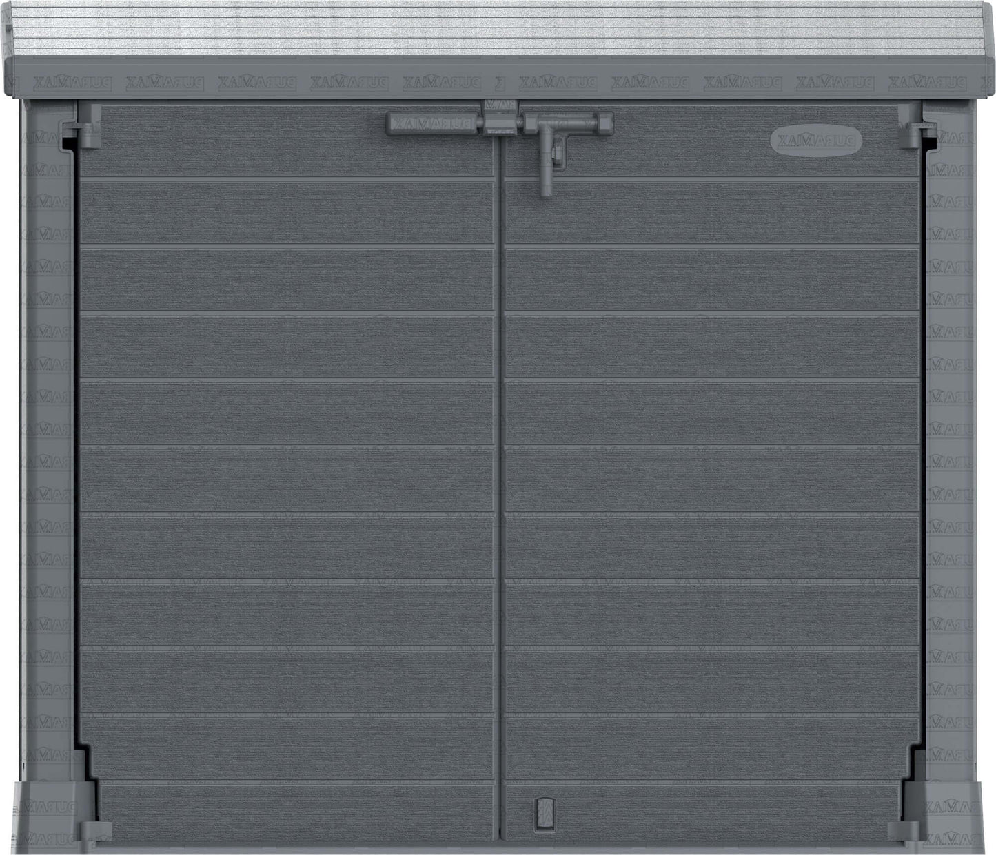 Duramax Storeaway Flat Lid 1200L Gray 86630 garden shed, ideal for storing outdoor items like tools, bikes, and barbecues.