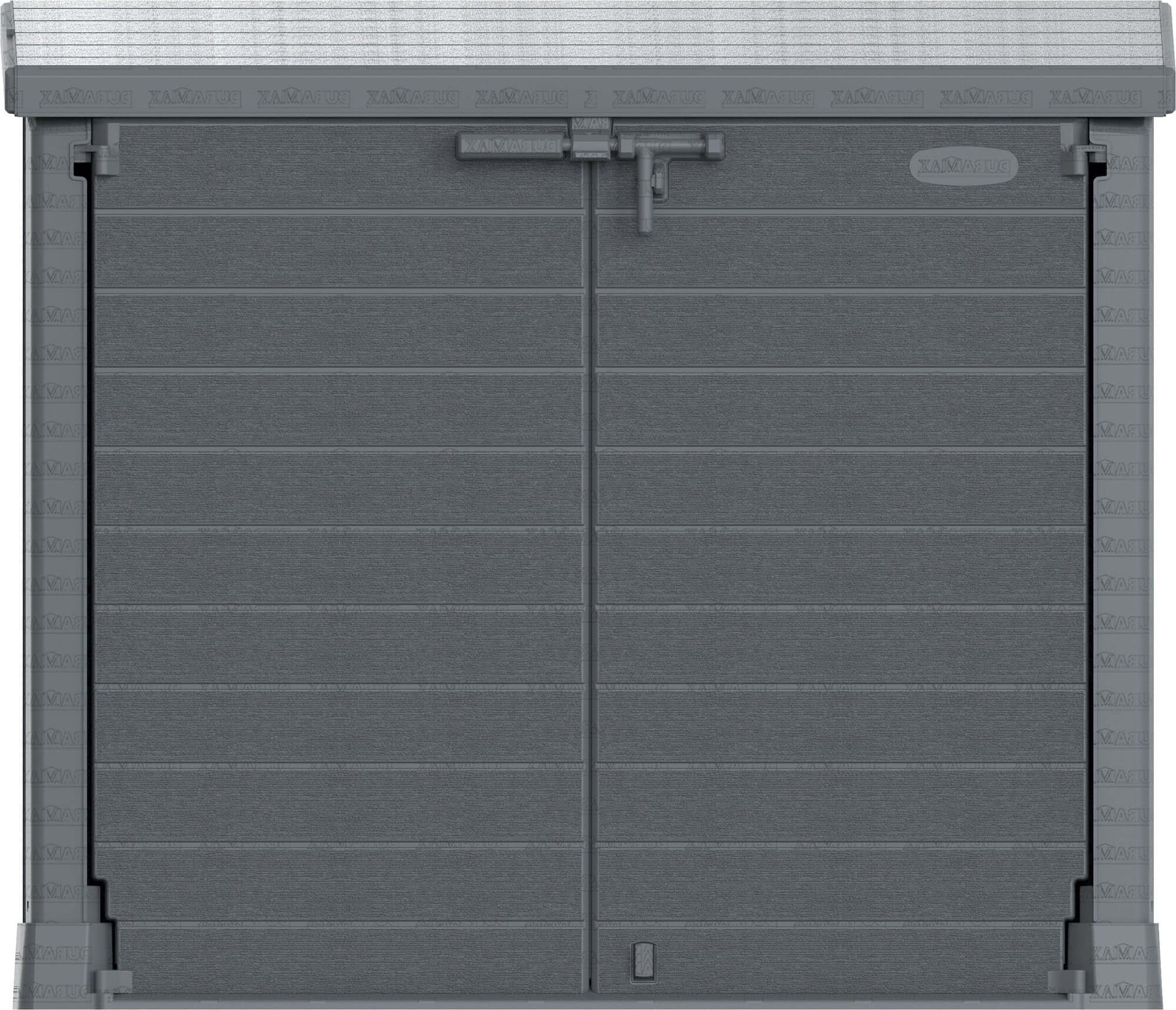 Duramax Storeaway Flat Lid 1200L Gray 86630 garden shed, ideal for storing outdoor items like tools, bikes, and barbecues.