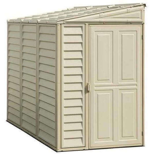 Duramax Vinyl Shed 4x8 SideMate with Foundation Kit, ideal for narrow side yards, from Duramax Building Products. 