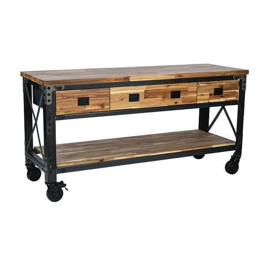 Duramax 72 In Darby Industrial Metal & Wood kitchen island desk w/ drawers 68051