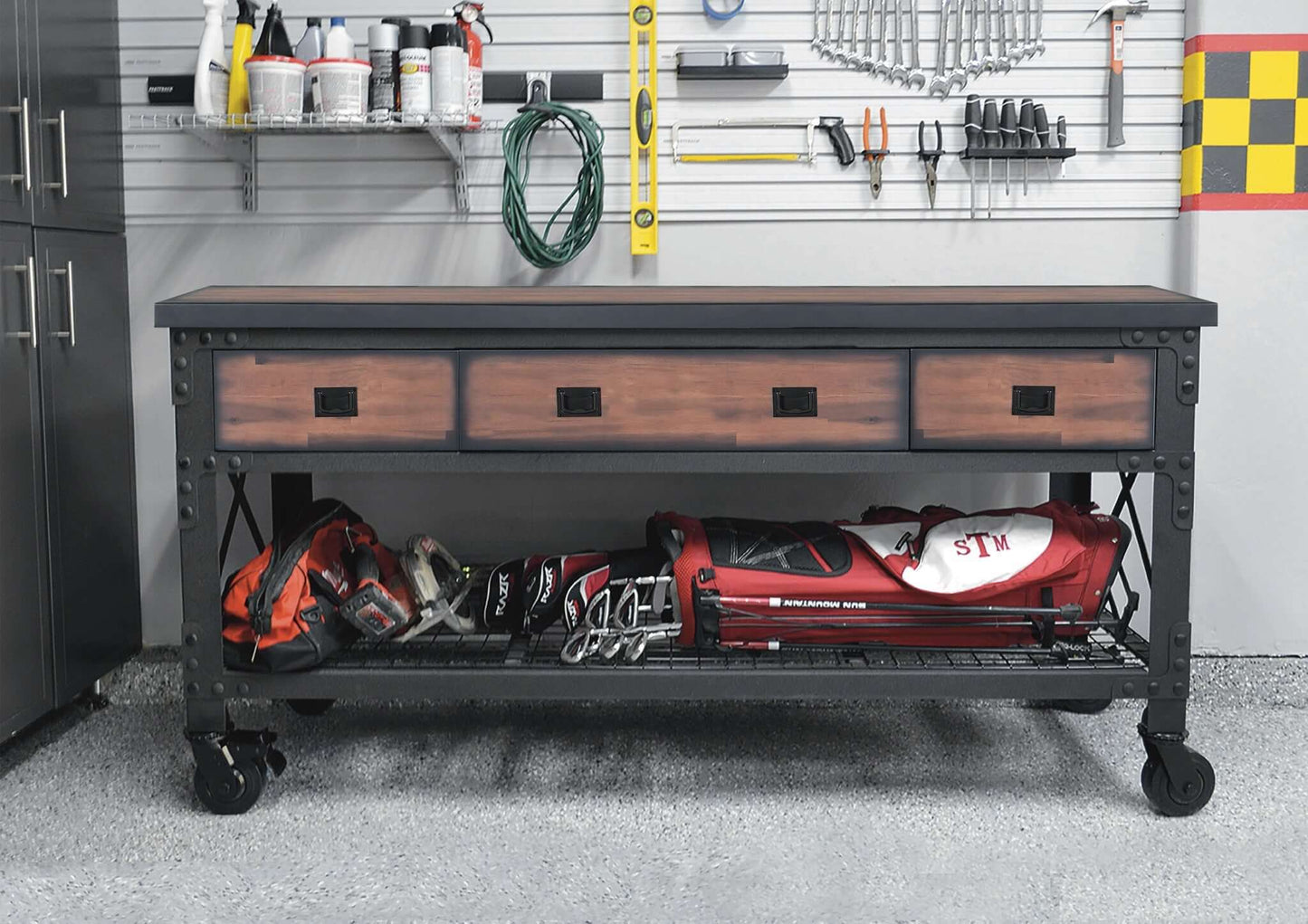 Duramax 72 In x 24 In 3-Drawer Rolling Industrial Workbench w/ Wood Top 68001