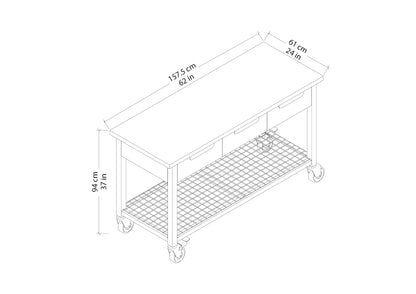 Duramax Rove 62 In x 24 In 3-Drawer Maple Rubberwood Mobile Workbench w/ Solid Wood Top 68004