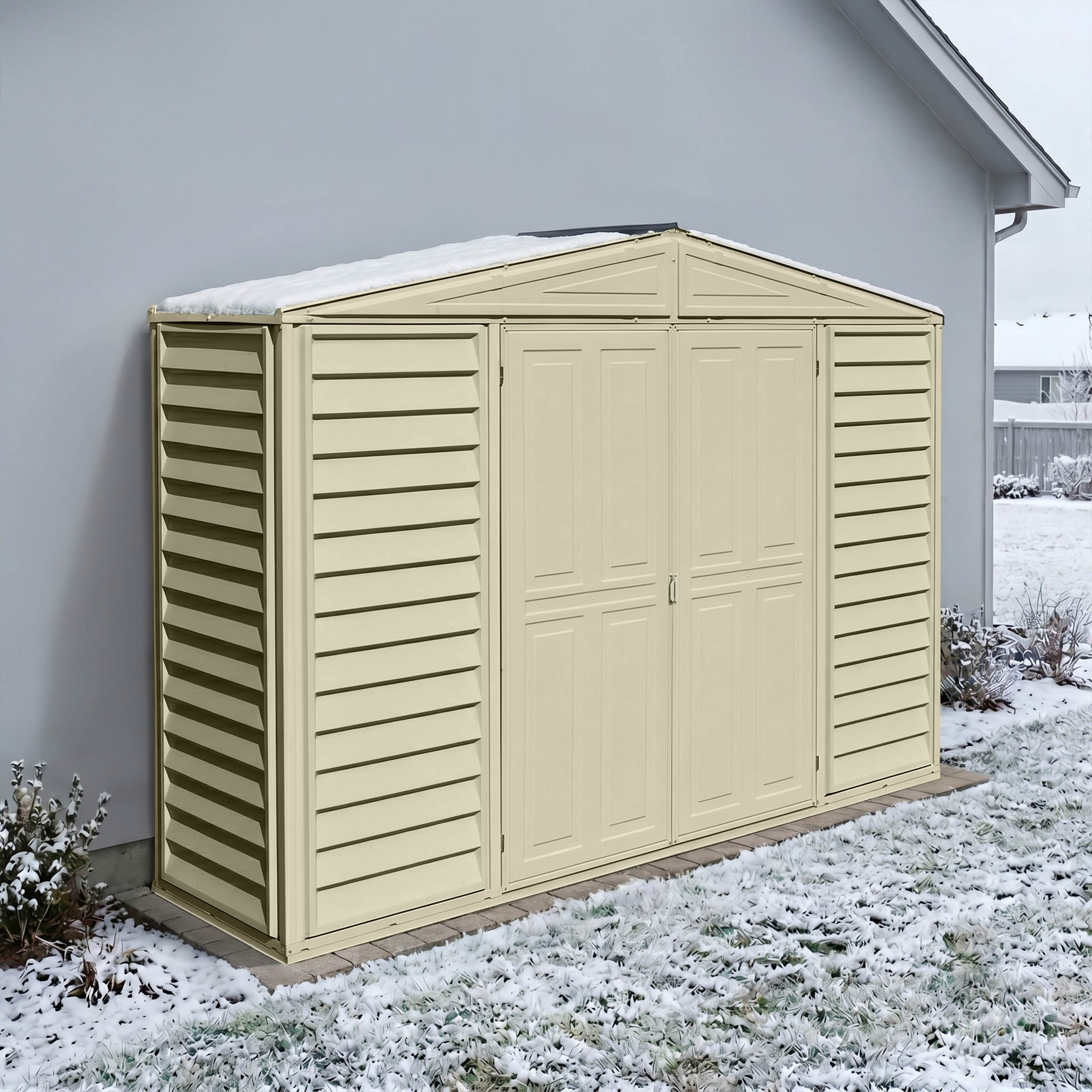 Duramax 10.5x3 SidePro Vinyl Shed with Foundation Kit