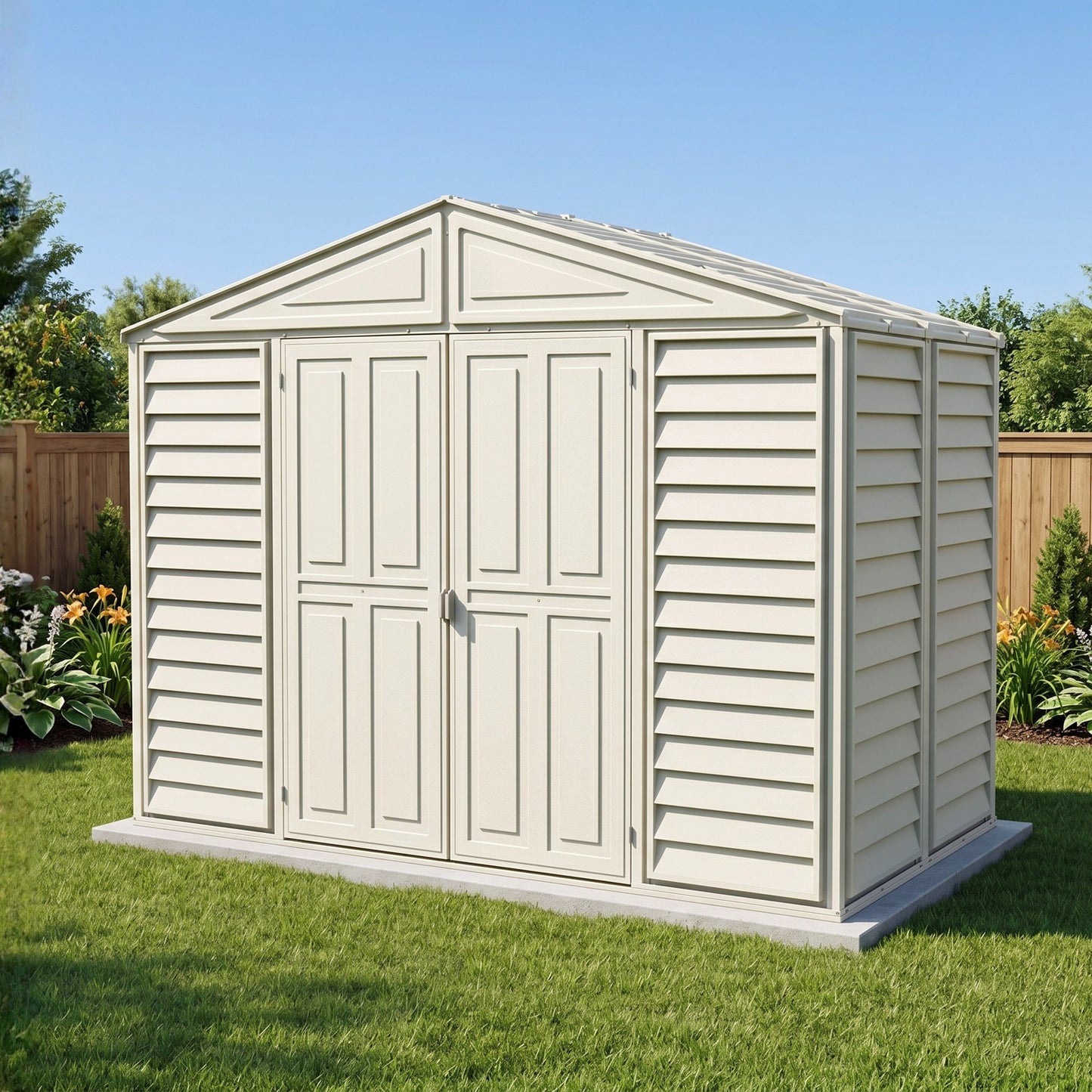 Duramax 10.5x5 WoodBridge Vinyl Shed w/ Foundation 00283