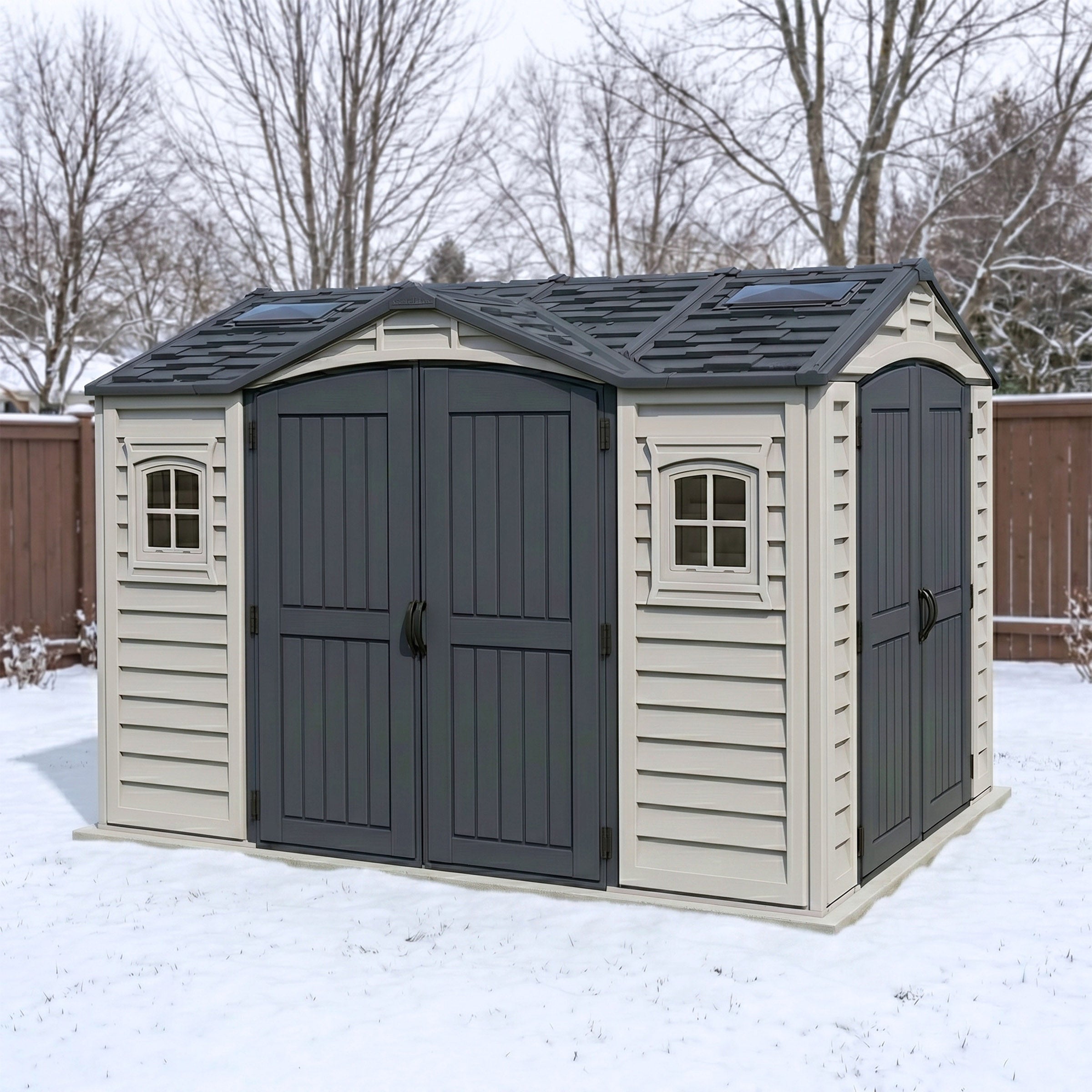 Duramax 10.5x8 Apex Pro Vinyl Shed w/ Foundation 40116