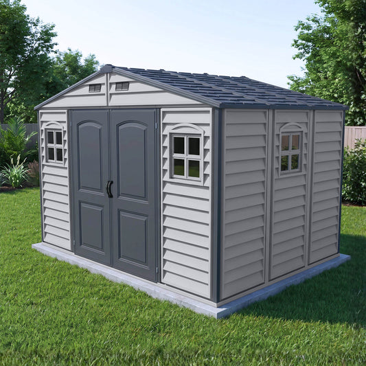 Duramax 10.5x8 Woodside PLUS Vinyl Shed w/ Foundation 30227 