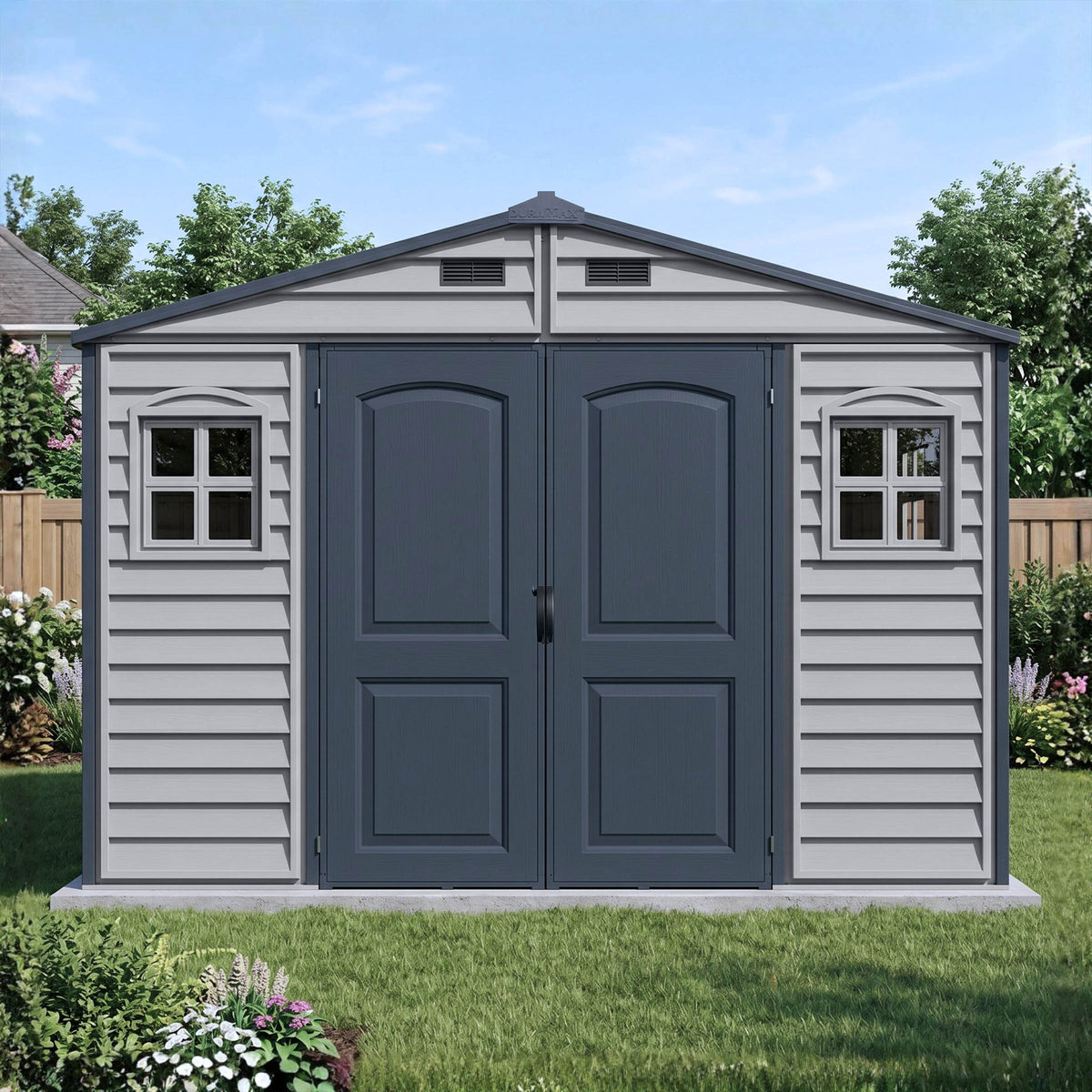 Duramax 10.5x8 Woodside PLUS Vinyl Shed w/ Foundation 30227