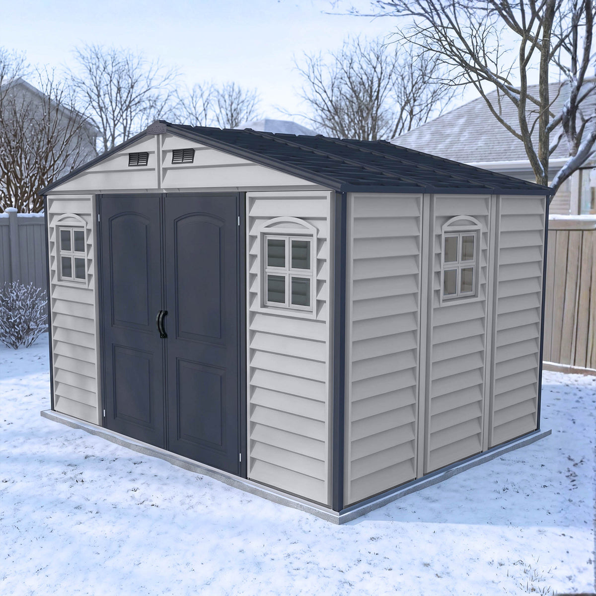 Duramax 10.5x8 Woodside PLUS Vinyl Shed w/ Foundation 30227