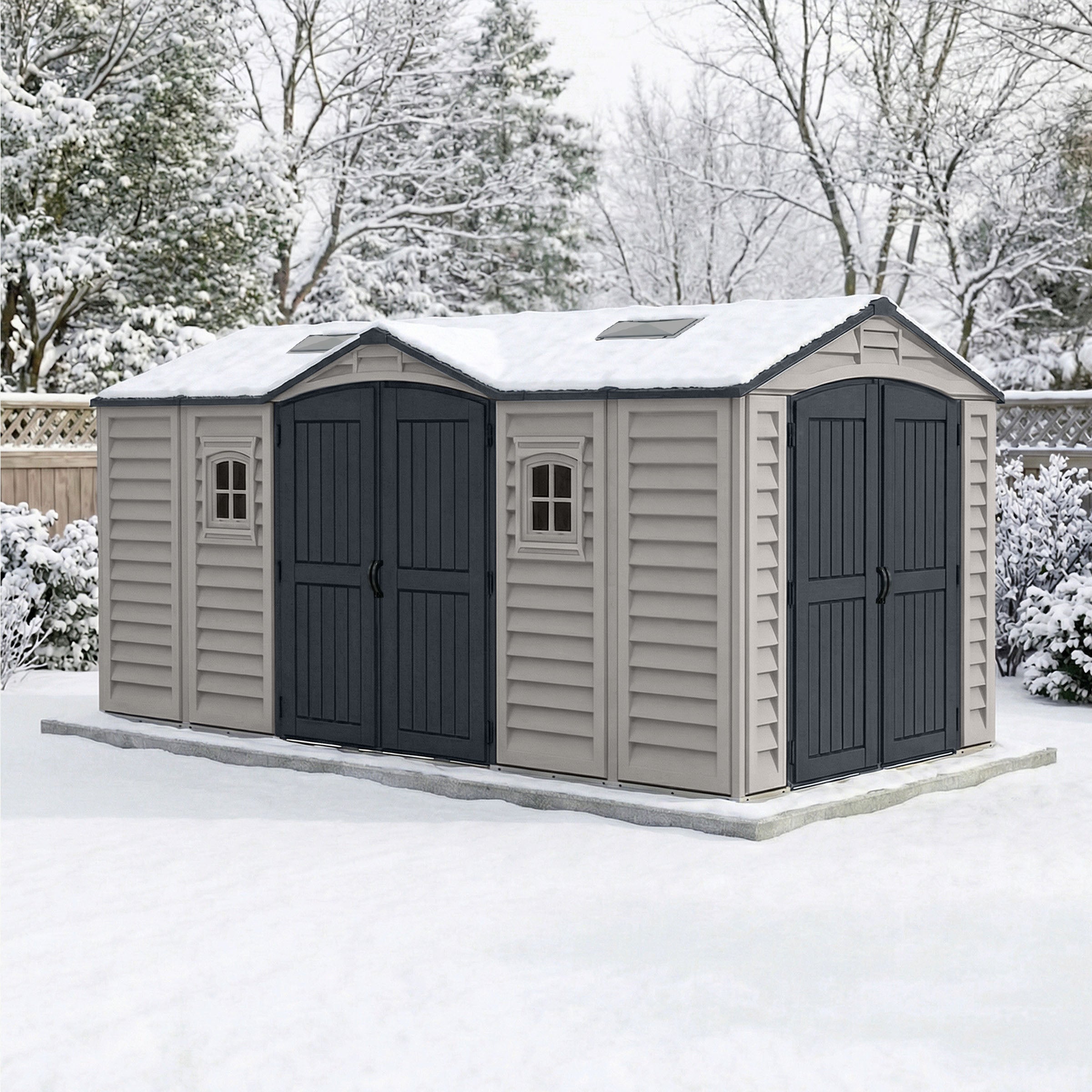 Duramax 15x8 Apex Pro Vinyl Shed with Foundation Kit