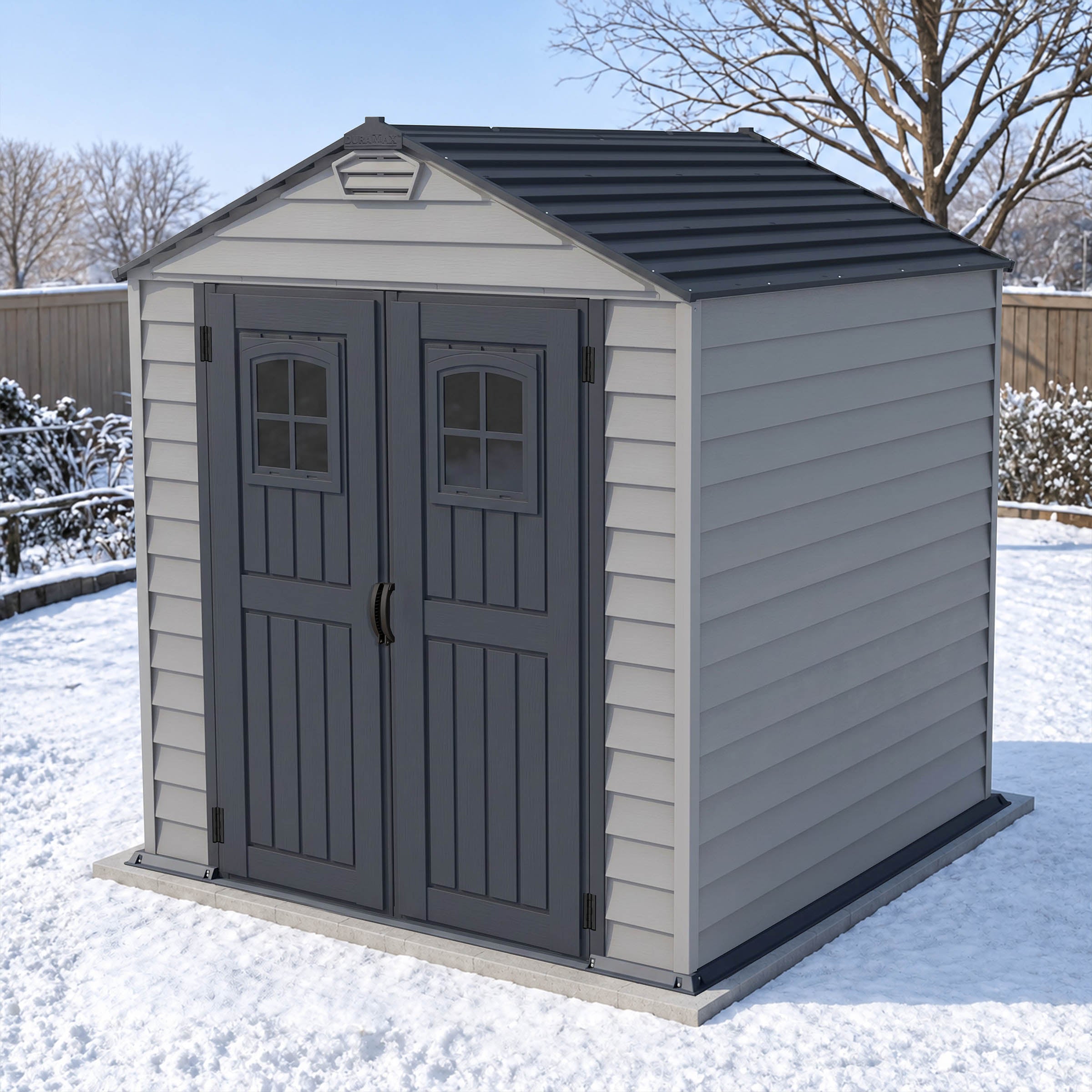 Gray DesperadoⅢ (157cm) Duramax 7x7 StoreMax PLUS Vinyl Shed with Floor