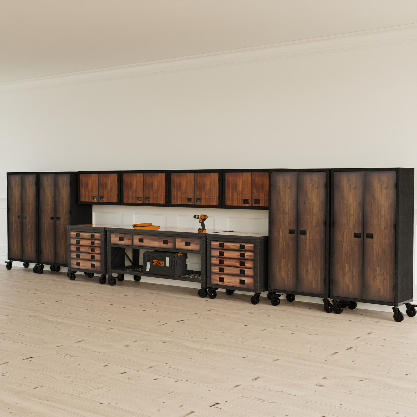 Duramax 11-Piece Garage Storage Combo Set w/ Workbench, Tool Chests, Wall Cabinets and Free Standing Cabinets 11P1WB2TC4WC4FC