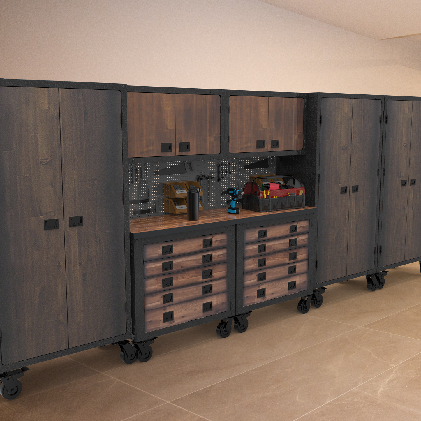 Duramax 7-Piece Garage Storage Combo Set w/ Tool Chests, Wall Cabinets and Free Standing Cabinets 7P2TC2WC3FC