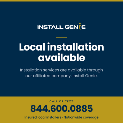 A promotional graphic for Install Genie offering local installation services for Duramax sheds.